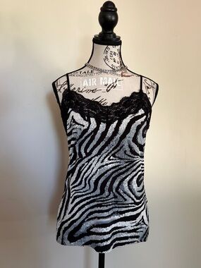 Y2K zebra print black lace camisole